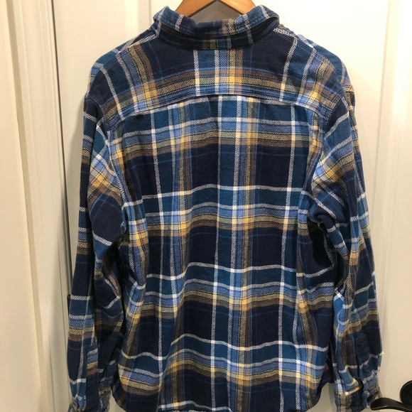 Lands End Mens Large 42/44 Blue and Yellow Plaid Button-Up Shacket Shirt - Picture 2 of 5